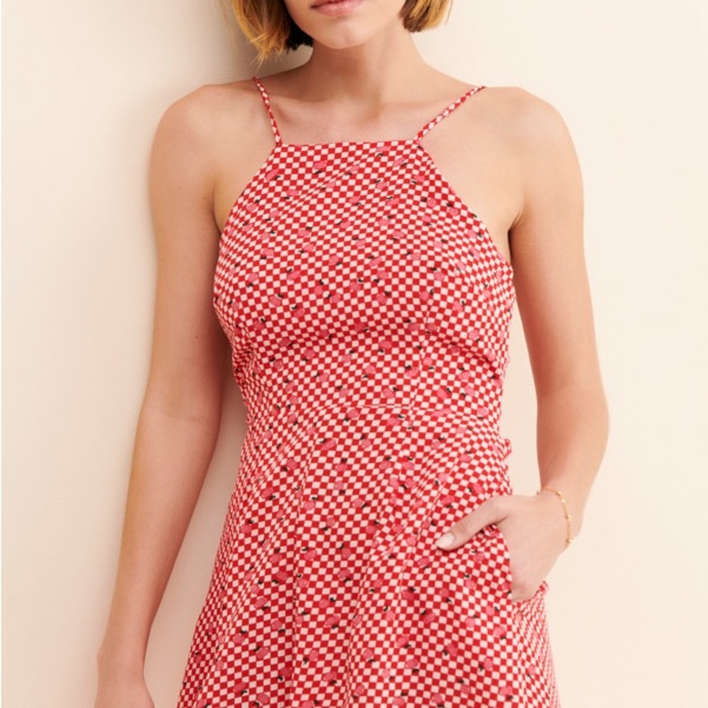 Glamorous Checks + Cherries Tie-Back Romper Size Medium